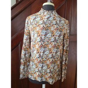 Alexander Jordan Floral Long Sleeve Smocked Neck Blouse S Multicolor Lightweight